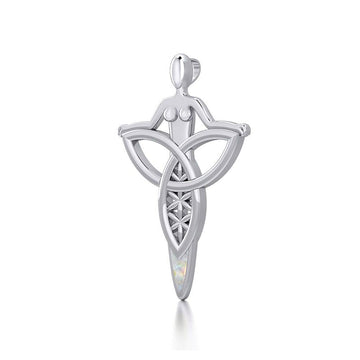Celtic Trinity Knot Goddess Silver Pendant with Inlay TPD5654 - Jewelry